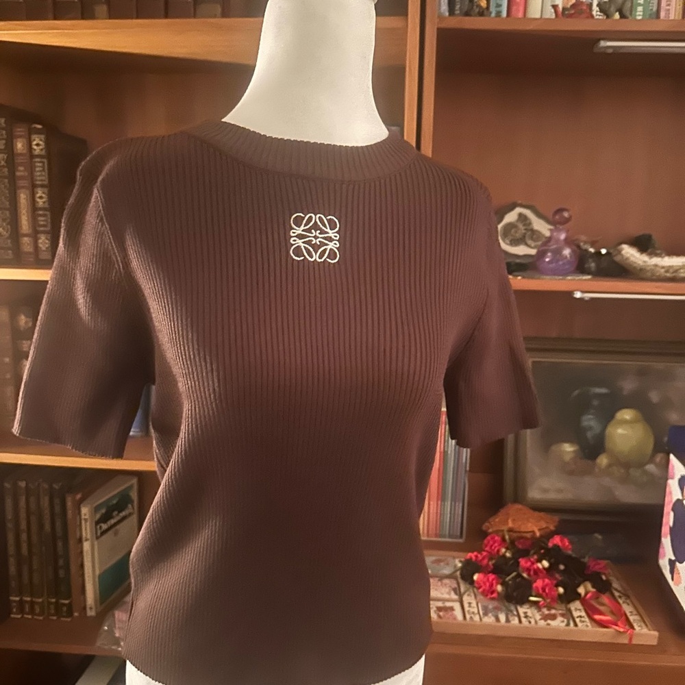Loewe Chocolate Ribbed Short Sleeve Top